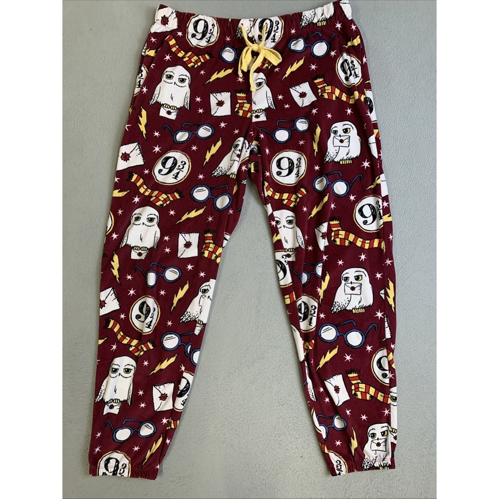 Harry Potter Pajama Pants Women's Size Medium 8-10 Sleepwear Owls 9 3/4 Burgundy